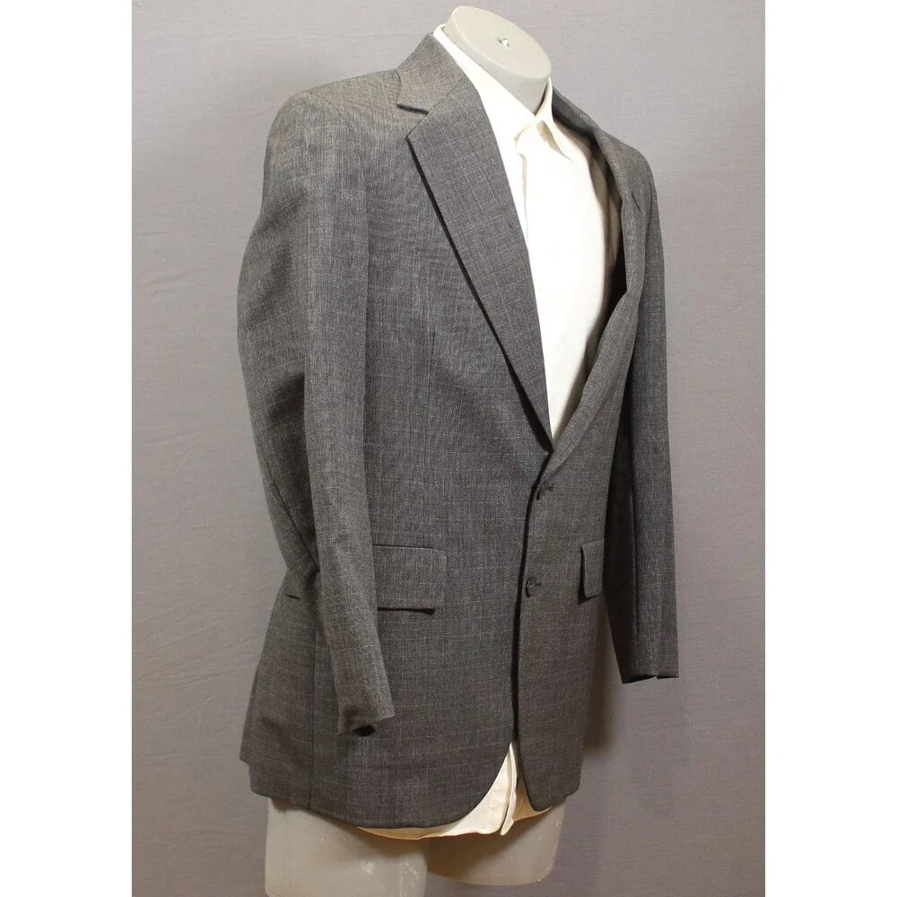 Embassy Square Vintage 2 Piece Suit Mens Gray Checked 40R Flat Fronts 34" W USA - Picture 3 of 13